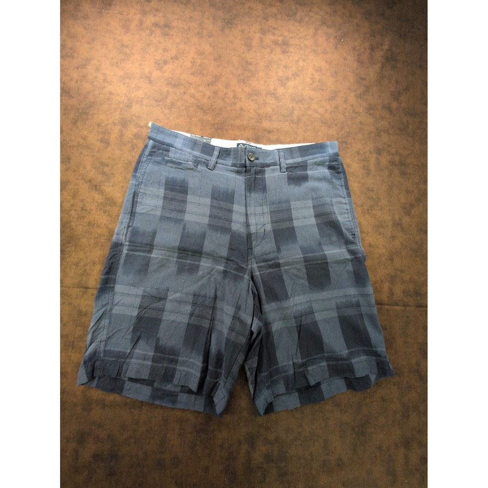 Chaps Mens Navy Blue Plaid Flat Front Chino Shorts 34 NWT‎ Cotton Bermuda
